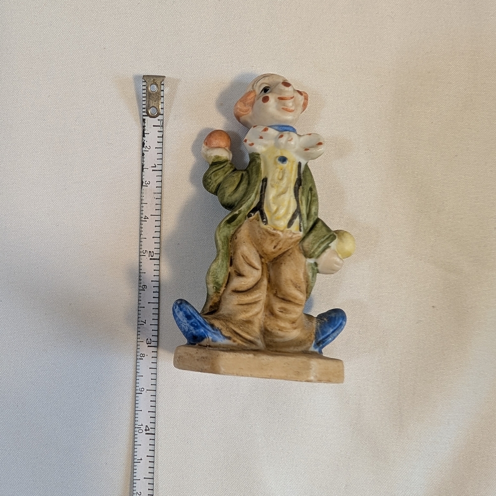 Juggling Ceramic Circus Clown Figurine with Bow Tie and Red Nose